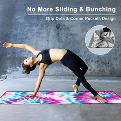 Yoga Towel with Corner Pockets, Non Slip Grip Dots Sweat Absorbent Hot Yoga Mat