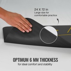Yoga Mat Sleek Yoga mediation Strap Non-Slip Textured Extra Wide & 6MM black