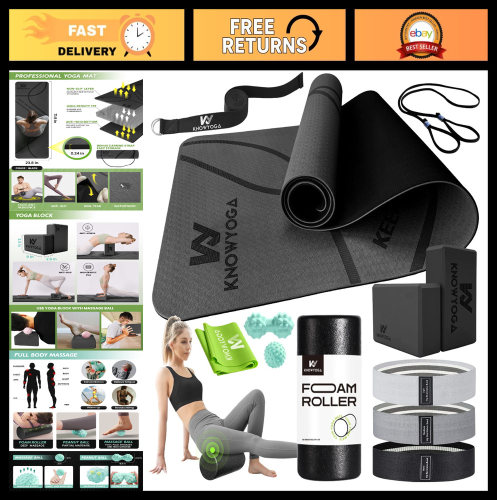 12-in-1 Yoga Starter Kit – Mat, Foam Roller, Resistance Bands, Blocks & Massage
