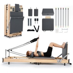 H&ZT Foldable Pilates Reformer Machine With Reformer Box Jump Board Foot Strap