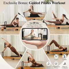 SYEDEE Wood Pilates Reformer Machine Home Workout Yoga Strength Training Bed