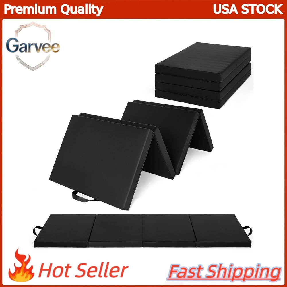 Gymnastics Folding Mat 6x2ft 4-Fold Thick Exercise Mat with Handles for Martial