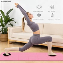 Foldable Yoga Mat with Resistance Band & Sliding Discs, 0.24″ Thick Eco PInk