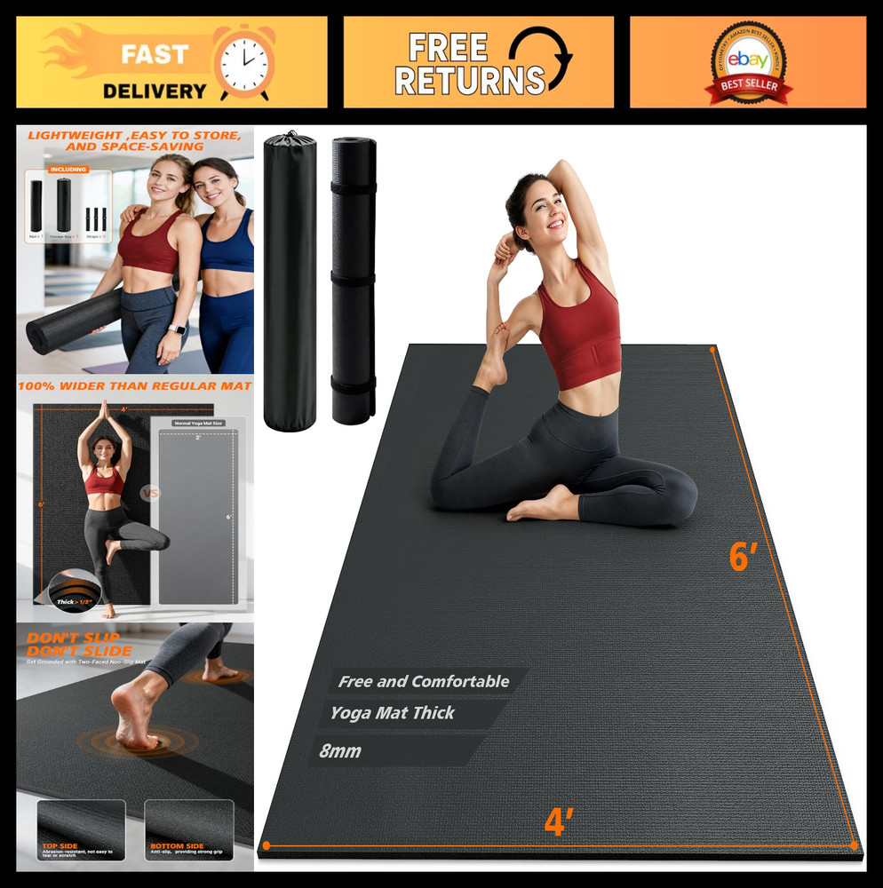 Extra Thick Large Exercise Mat 6’x4’/7’x5’/10’x6′ – Non-Slip, Shock Absorbent fo