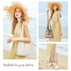 Crochet Tote Bag, Mesh Beach Bag, Knitted Shoulder Beach Bags Heart – Khaki