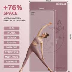 WOHAO Large 76″x40″x0.4″ Yoga Mat – Extra 74.8″ x 41.3″ x 0.4″, Dull Pink