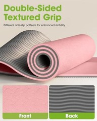 Non Slip Yoga Mat, TPE, Pilates | Workouts, 72″ x 24″ x 0.24″ Pink & Gray