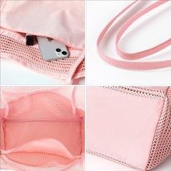 Crochet Tote Bag, Mesh Beach Bag, Knitted Shoulder Beach Bags for Women Pink