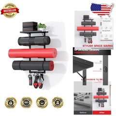 Yoga Mat Holder Wall Mount Rack – Metal Home Gym Organizer, 4 Tier Floating S…