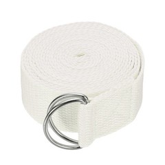 Yoga Strap with Adjustable Metal D Ring Buckle, 10.5ft & White
