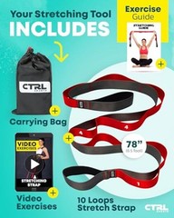 Stretching Strap with Loops – Non Elastic Stretch Band for 10 Loops – Red
