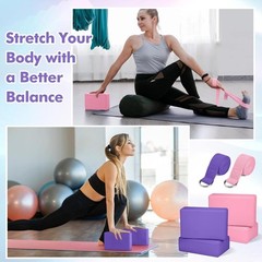 6 Pcs Yoga Block and Strap Set 4 Pcs 9 x 6 x 3 Inches EVA Foam Pilates Block …