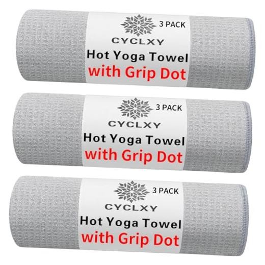 3 Pack Yoga Mat Towels with Grip Dot, Hot Yoga Towel Non 72.00″ x 26.50″ Grey
