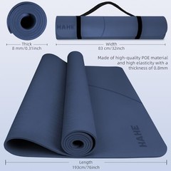 Large Yoga Mat Thick, 76″x32″x0.31″Wide POE Exercise Mat with Non Navy Blue
