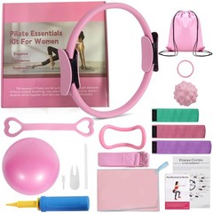 LENGAMPLAY Pilates Ring Set with Resistance Bands– Anti-Slip Magic Pink