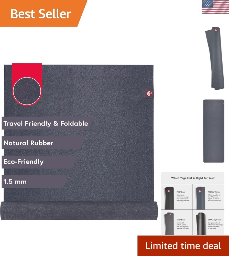 Foldable eKO SuperLite Yoga Mat – 1.5mm Charcoal | Perfect for On-the-Go Yoga