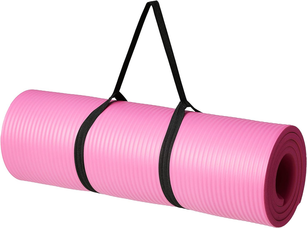 Extra Thick Yoga Mat 1/2-Inch High Density Exercise Mat with Carrying Strap Pink