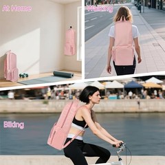 Yoga Mat Bag Carrier Zipper Closure Multi Functional Essential Pockets Pink