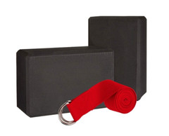 MUNE EVA Yoga Block High Density Black Set of 2 and 1 Red Yoga Resistance Strap