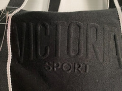 Victoria Secret Soft Sports Duffle Bag black/white Lined, Side Pockets 16”