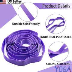 Stretching Strap Yoga with Loops, Stretch 75 inches x 1 inch, Purple
