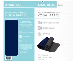 Nautilus High Performance Yoga Mat 6mm W/strap Blue New in Package 68″x24″