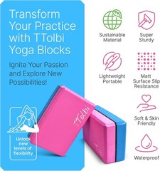 Yoga Blocks 2 Pack with Strap & Guide – Non-Slip EVA Foam Pilates Blocks