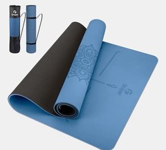 Gruper TPE Non-Slip Yoga Mat w/ Alignment Markings Blue/Black 72×32 + Bag