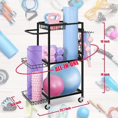 LIANTRAL Yoga Mat Storage Rack – Metal Gym Organizer for Yoga Mats, Foam Roll…