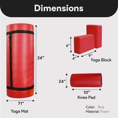 71×24 Inches Yoga Mat W/ Knee Pad & Optional Blocks – Extra 1-Inch Thick