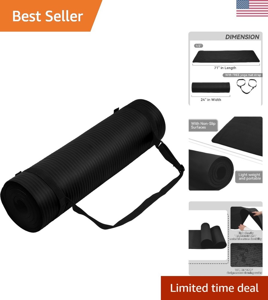 Yoga Mat, 1/2-Inch Extra Thick High Density Exercise Mat, Anti-Tear Exercise …