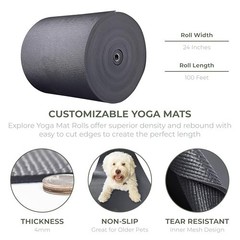 Yoga Mat Roll 24in x 100ft 4mm Thick Non-Slip Exercise Mat for Home Workout