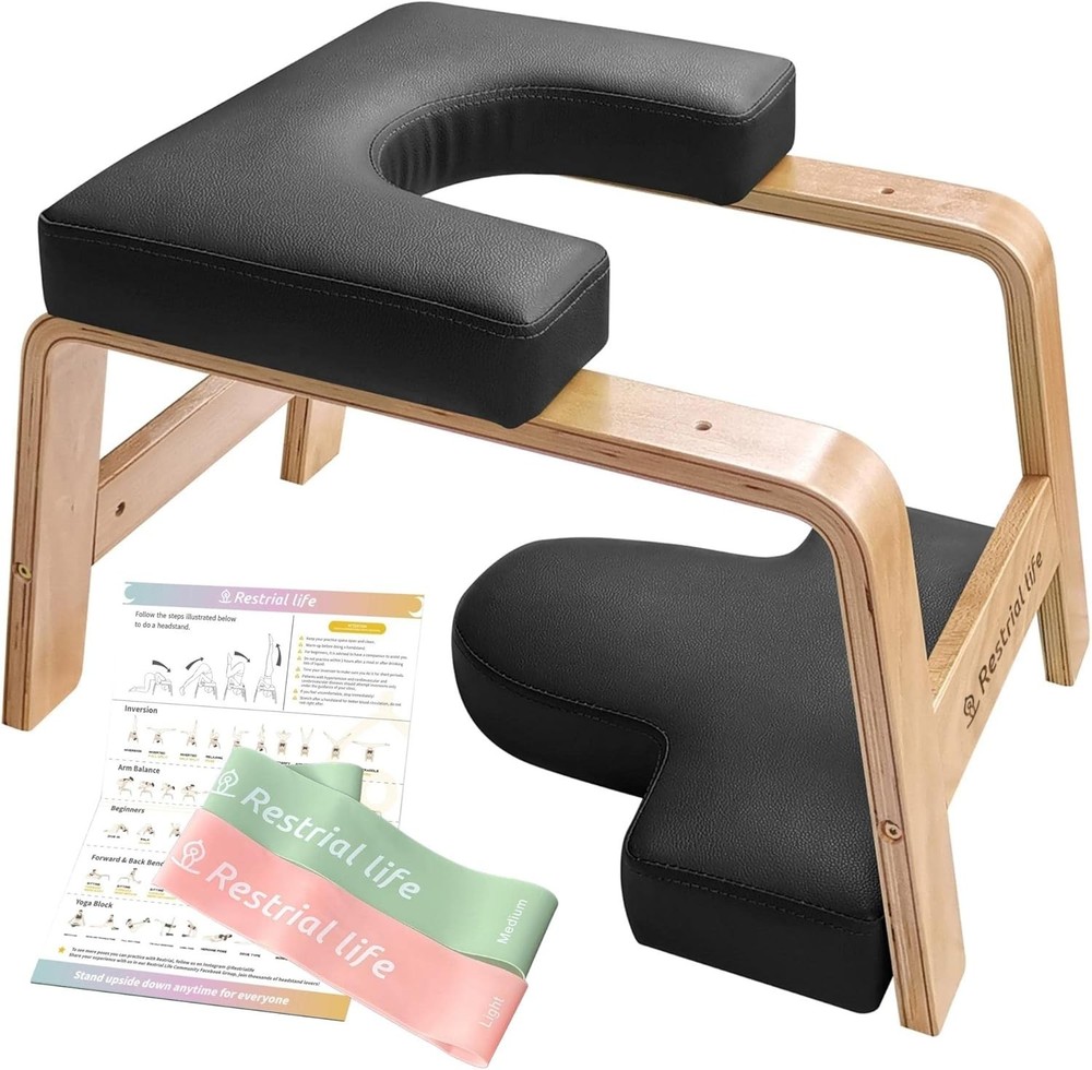 Yoga Headstand Bench Wood PU Black