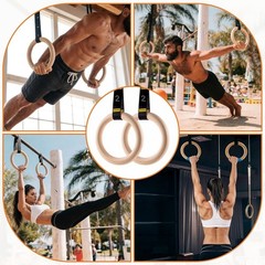 Cupbunny Wooden Gym Rings with 9ft Double-Layer Numbered Straps Quick black