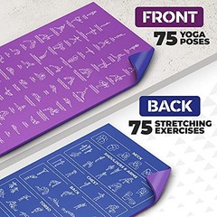 Instructional Yoga Mat with Carrying Strap: Cute Yoga Blue/Purple (68″ x 24″)