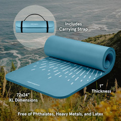 Solana Yoga Mat 1″ Thick W/Nylon Strap for Men & Women – Non Slip Exercise Mat f