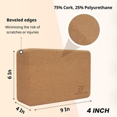 Everyday Yoga Cork Yoga Block 4 Inch, Durable Support Block, Smooth Beveled E…