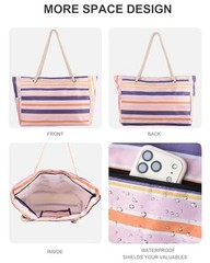 Beach Bag for Women, Large Waterproof Sandproof Beach Tote with Zipper Pink2