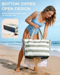 Beach Bags for Women, Large Waterproof Sandproof Beach Tote Bag with Green