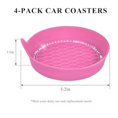 Sun Walker 4 PCS Bling Car Cup Holder Coaster, Non Slip Sparkly Rhinestone Pink