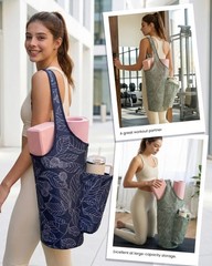 Yoga Mat Bag Women Drawstring Pocket Adjustable Strap Workout Carrier