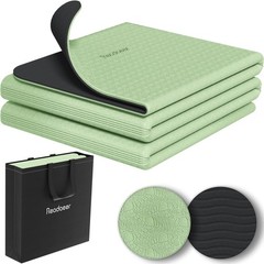 Foldable Yoga Mat for Travel, Two-Tone Yoga Mat, 6mm Thick, with Carry…