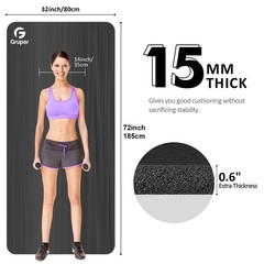 Gruper Thick Yoga Mat Non Slip, Large Size 72″ L 72 x 32 x 0.6 inches, Black