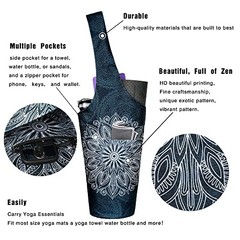 Yoga Mat Bag – Long Tote with Pockets – Holds More Yoga 37″x15.5″ Mandala Black