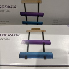 3X Wall Mount Yoga Mat Holder – Metal Storage Rack with Wooden Shelf Rack