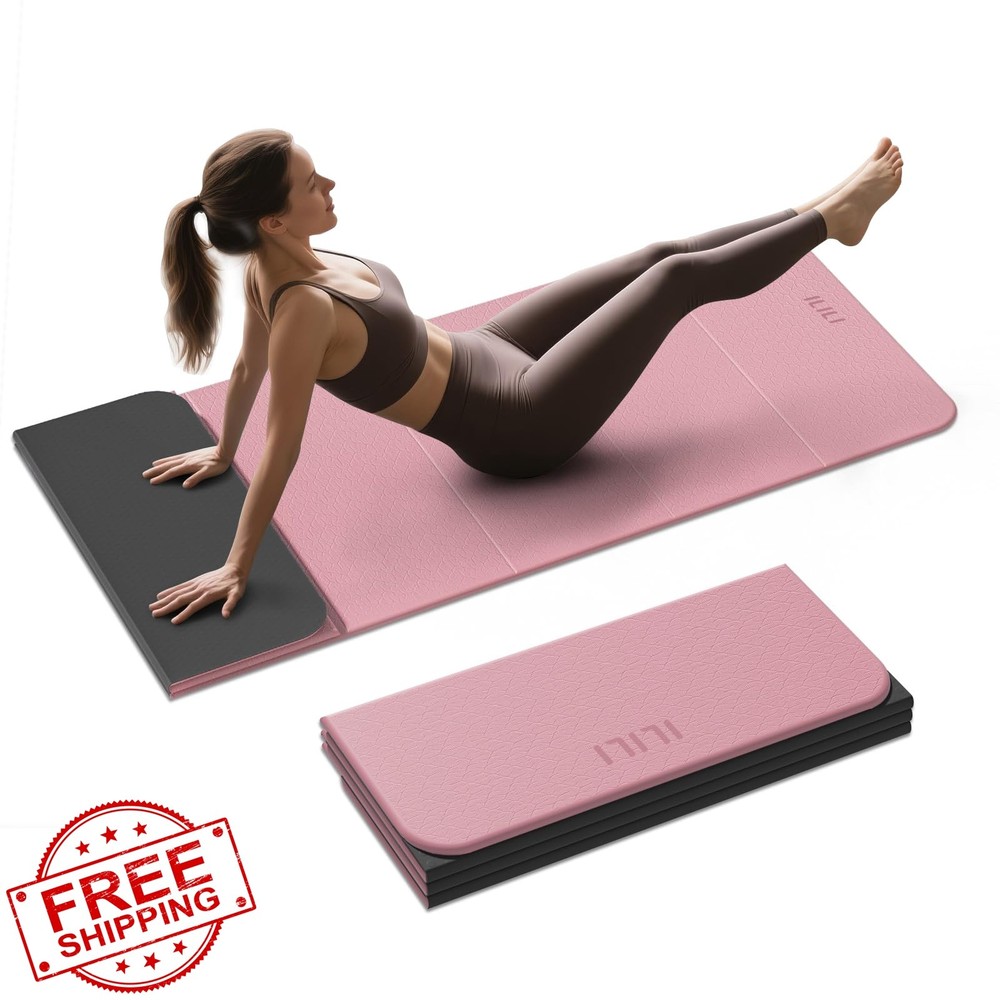 ILILI Foldable Yoga Mat, 10mm Thick, TPE Material, Extra Long 75″L x 26″W, So…