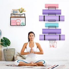 LIDTOP 6Tiers Yoga Mat Holder Wall Mount with Wood Floating Shelves, Yoga Mat…