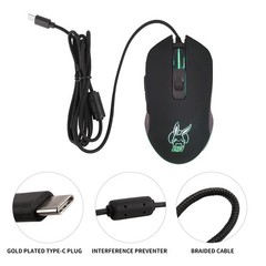 USB-C Wired Gaming Mouse 7-Color RGB 2400 DPI for Type-C Devices Black