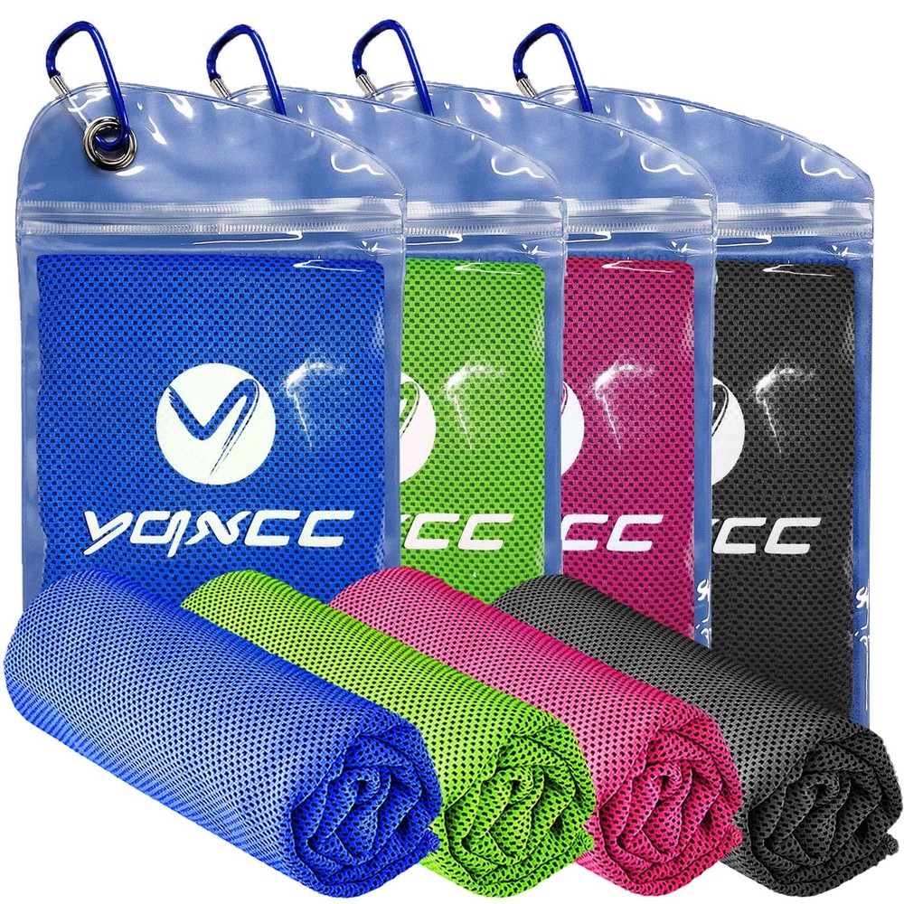 YQXCC Cooling Towels | 4 Pack Large, Dark Blue/Dark Gray/Rose Red/Green