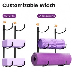 Josmimic Yoga Mat Holder Wall Mount, 3-Tier Storage Rack 14.57 inches, Black